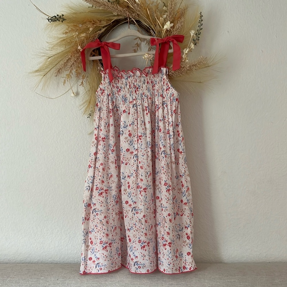 Like-new Edgehill Collection girls floral shoulder tie bow cotton dress